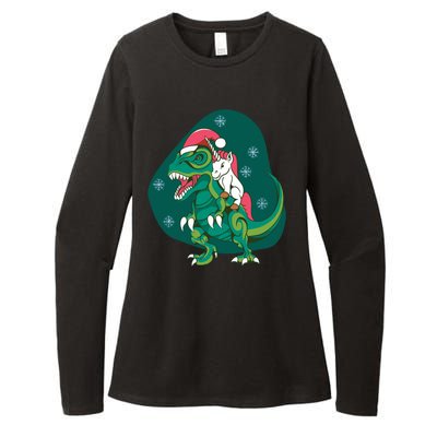 Unicorn Ridding Dinosaur Christmas Womens CVC Long Sleeve Shirt