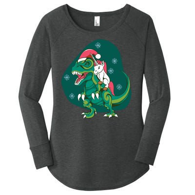 Unicorn Ridding Dinosaur Christmas Women's Perfect Tri Tunic Long Sleeve Shirt