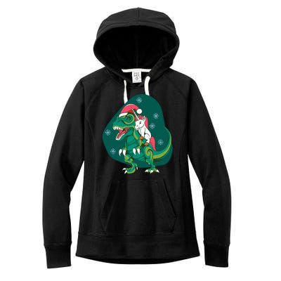 Unicorn Ridding Dinosaur Christmas Women's Fleece Hoodie