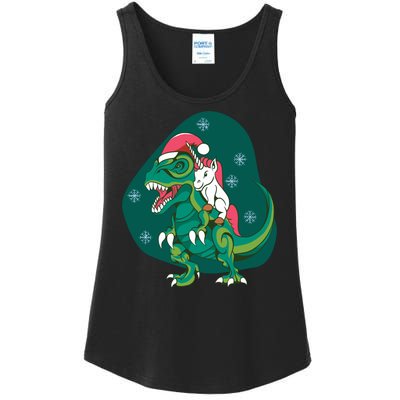 Unicorn Ridding Dinosaur Christmas Ladies Essential Tank