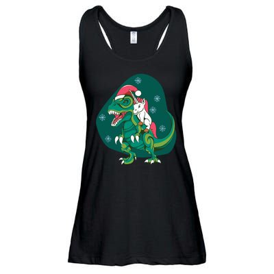 Unicorn Ridding Dinosaur Christmas Ladies Essential Flowy Tank