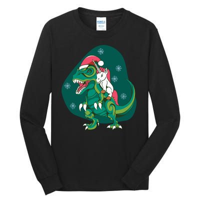 Unicorn Ridding Dinosaur Christmas Tall Long Sleeve T-Shirt