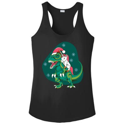 Unicorn Ridding Dinosaur Christmas Ladies PosiCharge Competitor Racerback Tank