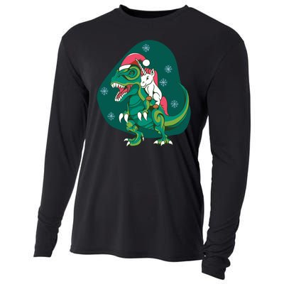 Unicorn Ridding Dinosaur Christmas Cooling Performance Long Sleeve Crew