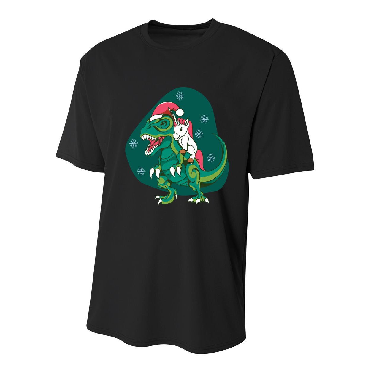 Unicorn Ridding Dinosaur Christmas Youth Performance Sprint T-Shirt