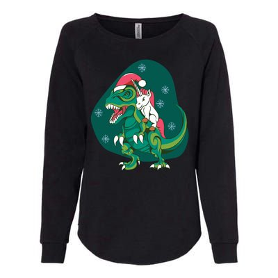 Unicorn Ridding Dinosaur Christmas Womens California Wash Sweatshirt