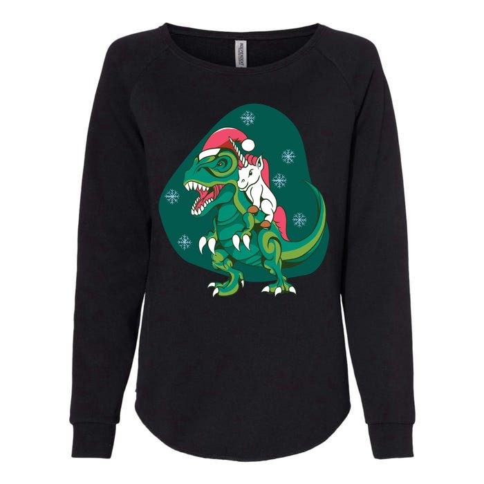 Unicorn Ridding Dinosaur Christmas Womens California Wash Sweatshirt