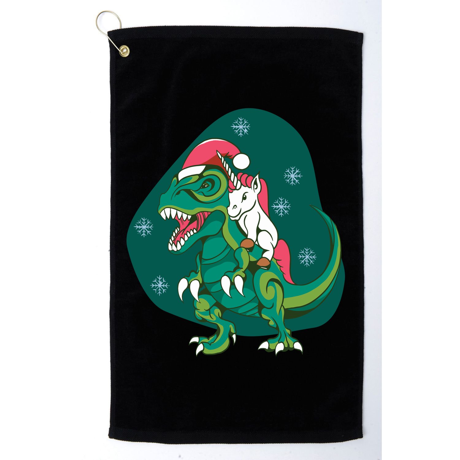 Unicorn Ridding Dinosaur Christmas Golf Towel
