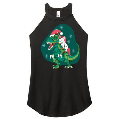 Unicorn Ridding Dinosaur Christmas Women's Perfect Tri Rocker Tank