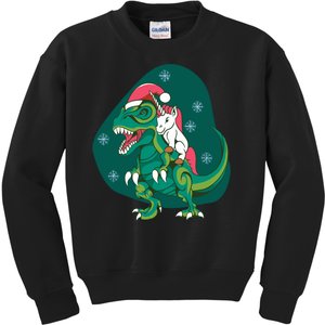 Unicorn Ridding Dinosaur Christmas Kids Sweatshirt