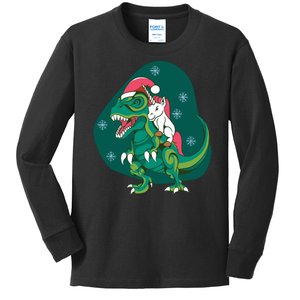 Unicorn Ridding Dinosaur Christmas Kids Long Sleeve Shirt