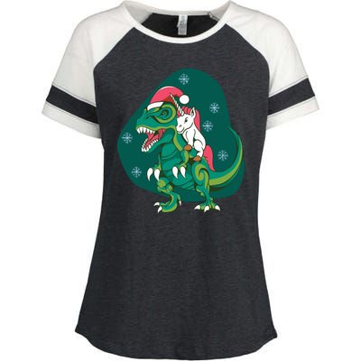 Unicorn Ridding Dinosaur Christmas Enza Ladies Jersey Colorblock Tee