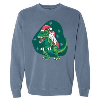 Unicorn Ridding Dinosaur Christmas Garment-Dyed Sweatshirt