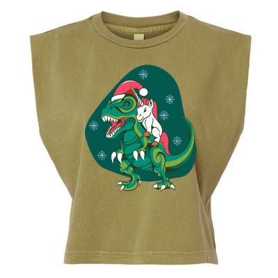 Unicorn Ridding Dinosaur Christmas Garment-Dyed Women's Muscle Tee