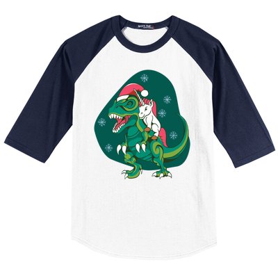 Unicorn Ridding Dinosaur Christmas Baseball Sleeve Shirt