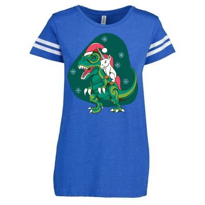 Unicorn Ridding Dinosaur Christmas Enza Ladies Jersey Football T-Shirt