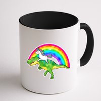 Unicorn Riding T-Rex Rainbow Mug