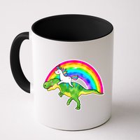 Unicorn Riding T-Rex Rainbow Mug