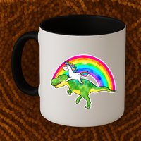 Unicorn Riding T-Rex Rainbow Mug