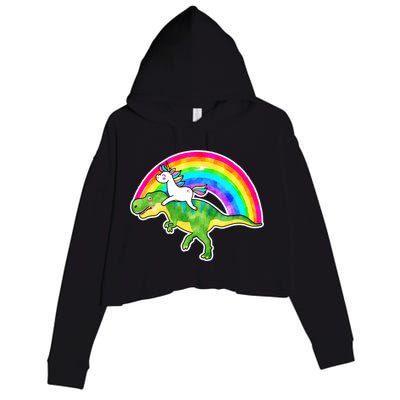 Unicorn Riding T-Rex Rainbow Crop Fleece Hoodie