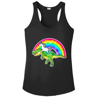 Unicorn Riding T-Rex Rainbow Ladies PosiCharge Competitor Racerback Tank