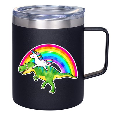Unicorn Riding T-Rex Rainbow 12oz Stainless Steel Coffee Mug