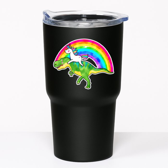 Unicorn Riding T-Rex Rainbow Tumbler