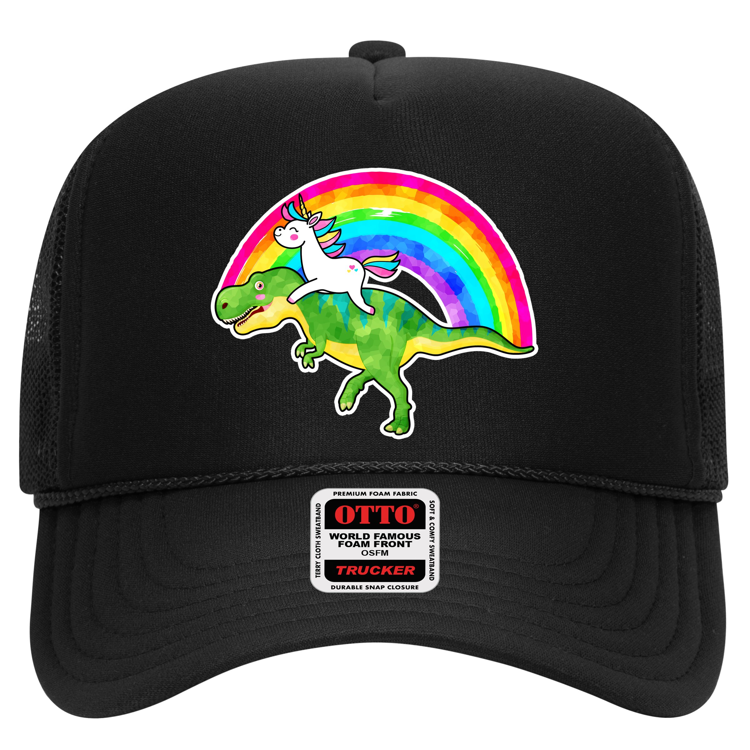 Unicorn Riding T-Rex Rainbow Hat
