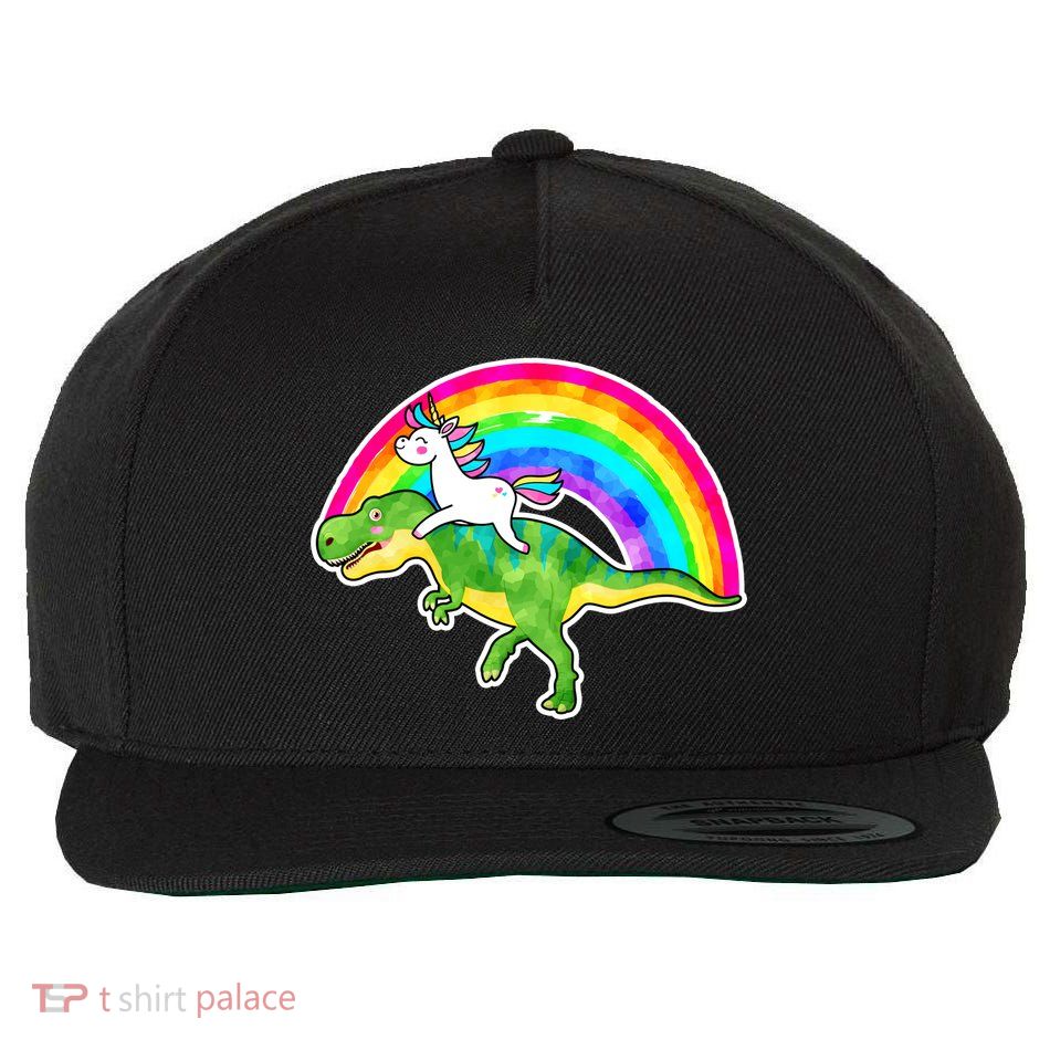 Unicorn Riding T-Rex Rainbow Wool Snapback Cap