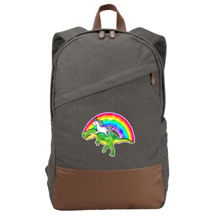 Unicorn Riding T-Rex Rainbow Cotton Canvas Backpack