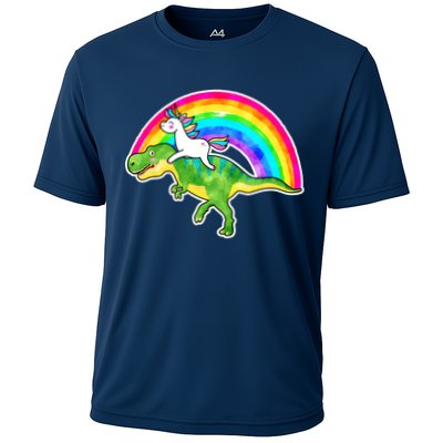 Unicorn Riding T-Rex Rainbow Performance Shirt
