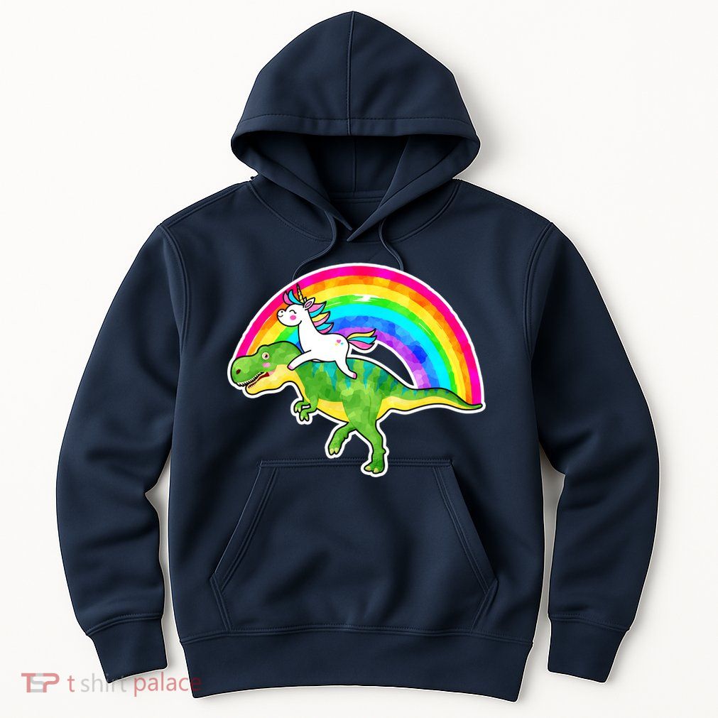 Unicorn Riding T-Rex Rainbow Hoodie