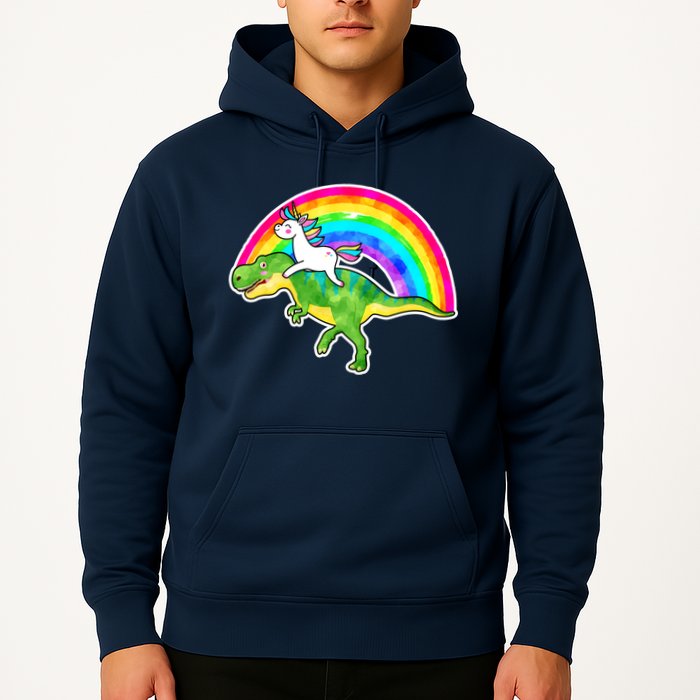 Unicorn Riding T-Rex Rainbow Hoodie