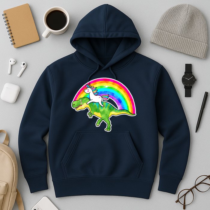 Unicorn Riding T-Rex Rainbow Hoodie