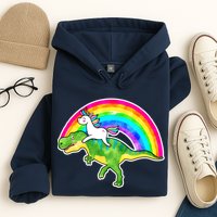 Unicorn Riding T-Rex Rainbow Hoodie