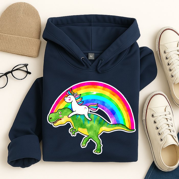 Unicorn Riding T-Rex Rainbow Hoodie