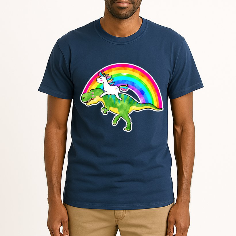 Unicorn Riding T-Rex Rainbow Tall T-Shirt