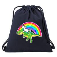 Unicorn Riding T-Rex Rainbow Drawstring Bag