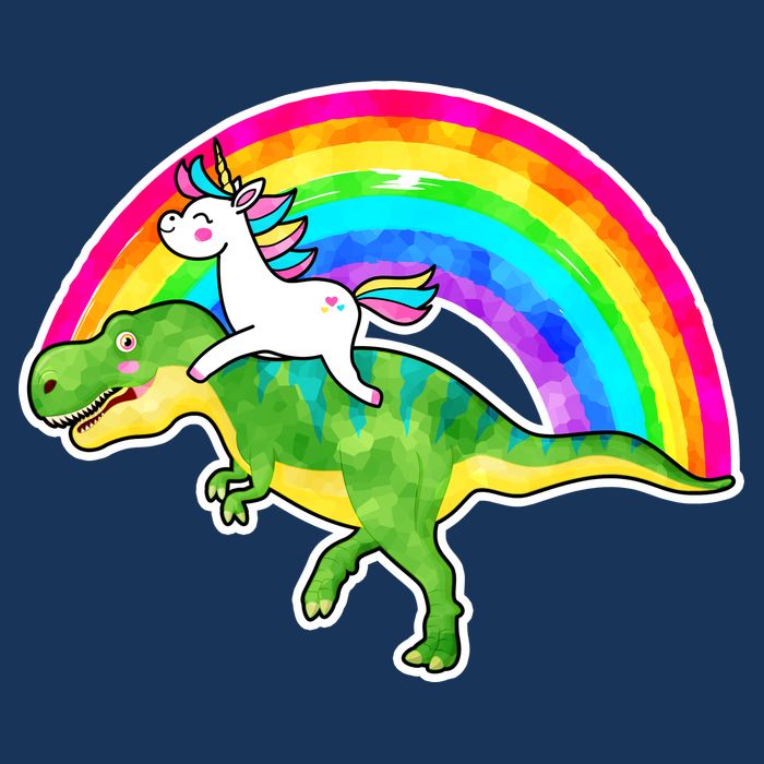 Unicorn Riding T-Rex Rainbow Drawstring Bag