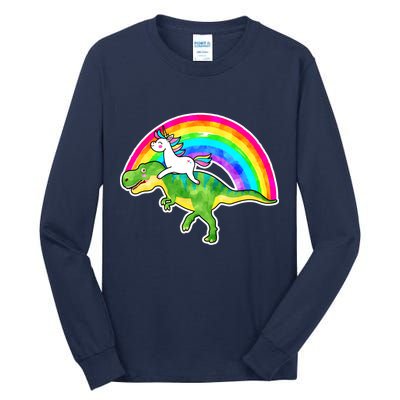 Unicorn Riding T-Rex Rainbow Tall Long Sleeve T-Shirt