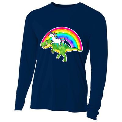 Unicorn Riding T-Rex Rainbow Cooling Performance Long Sleeve Crew