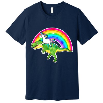 Unicorn Riding T-Rex Rainbow Premium T-Shirt