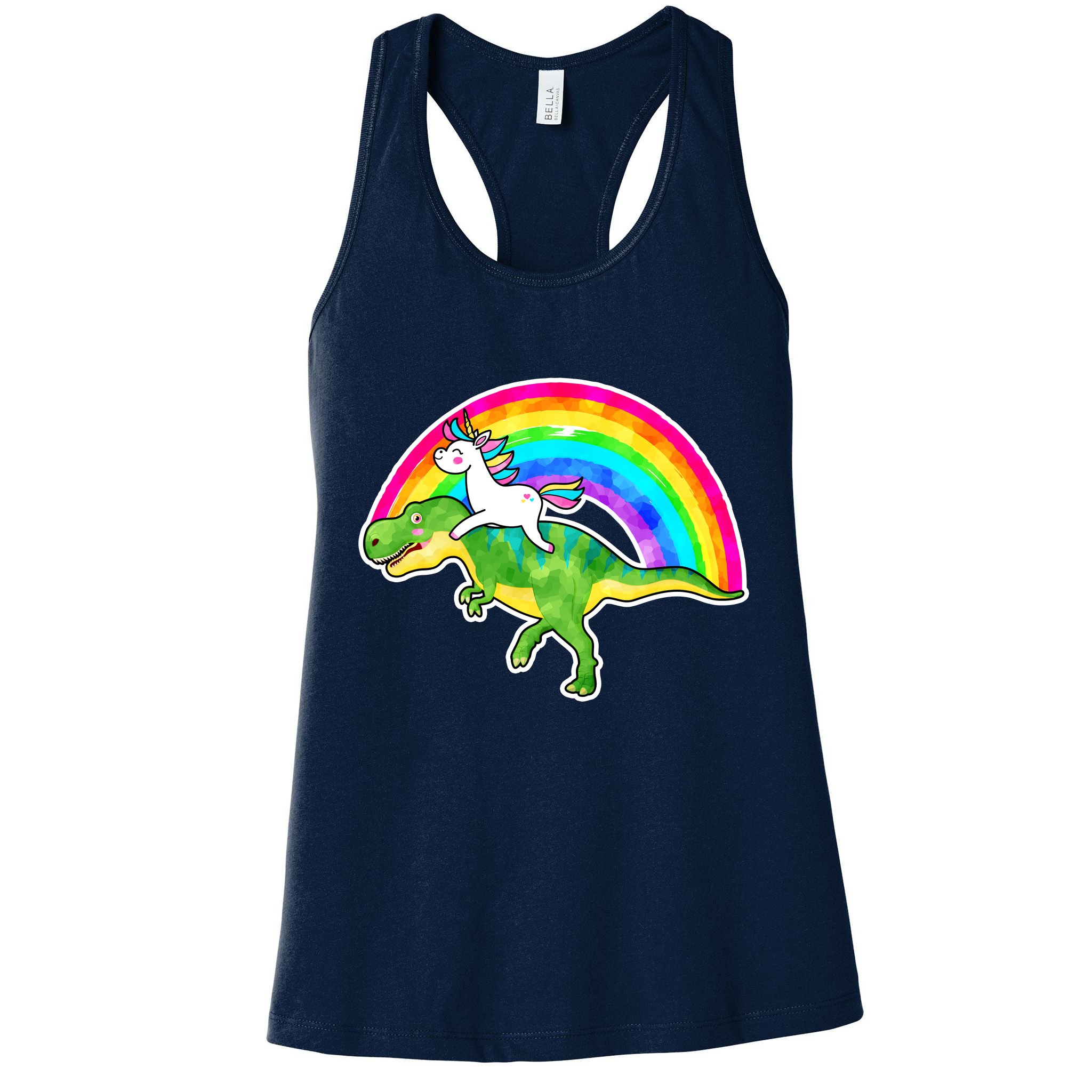 Unicorn Riding T-Rex Rainbow Womens Tank Top