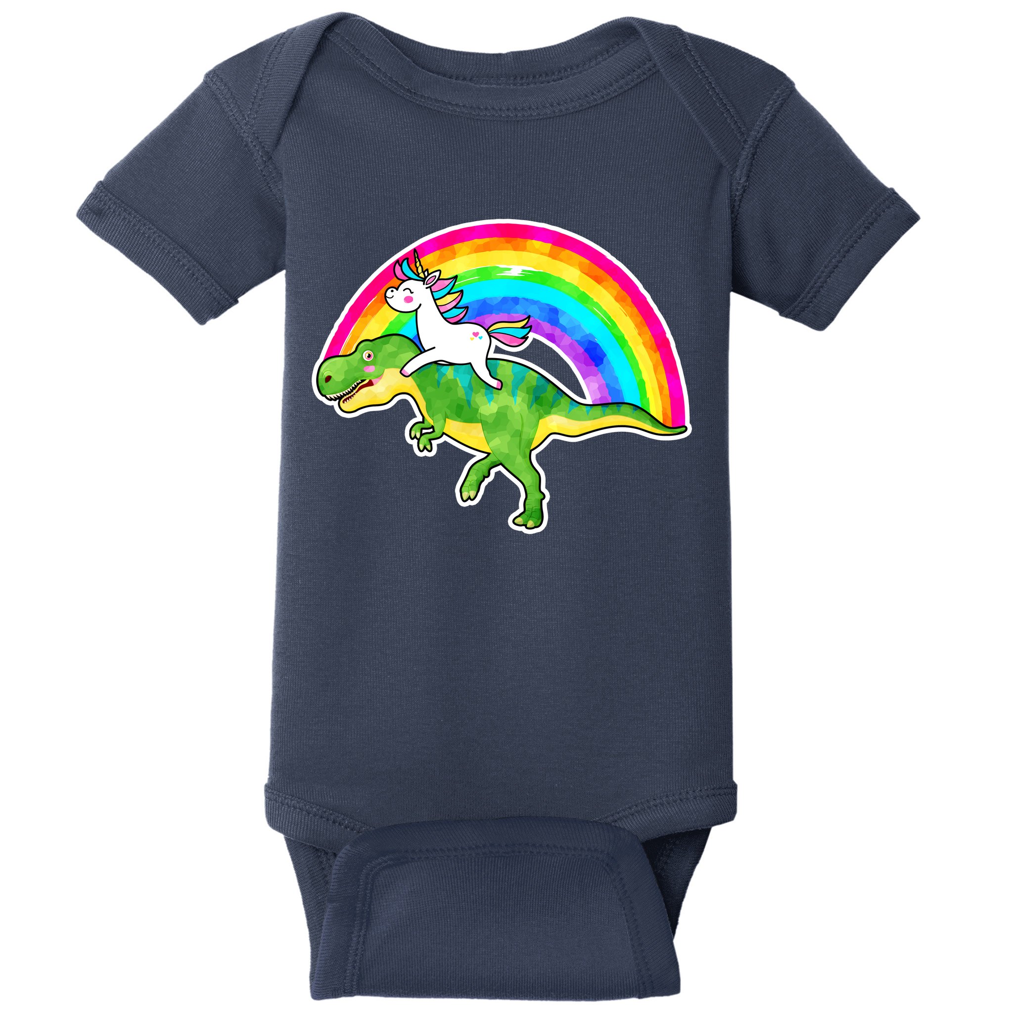 Unicorn Riding T-Rex Rainbow Baby Bodysuit