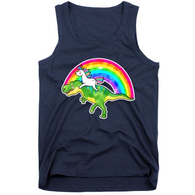 Unicorn Riding T-Rex Rainbow Tank Top