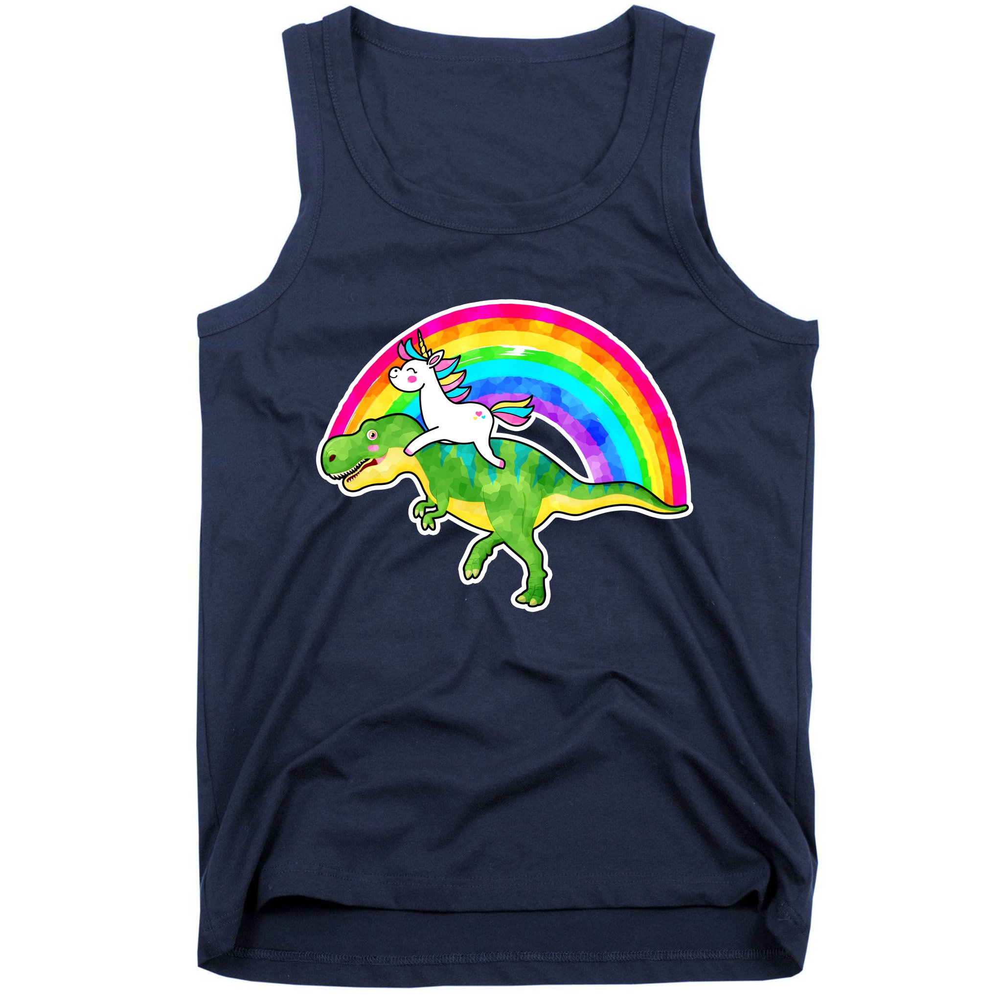 Unicorn Riding T-Rex Rainbow Tank Top