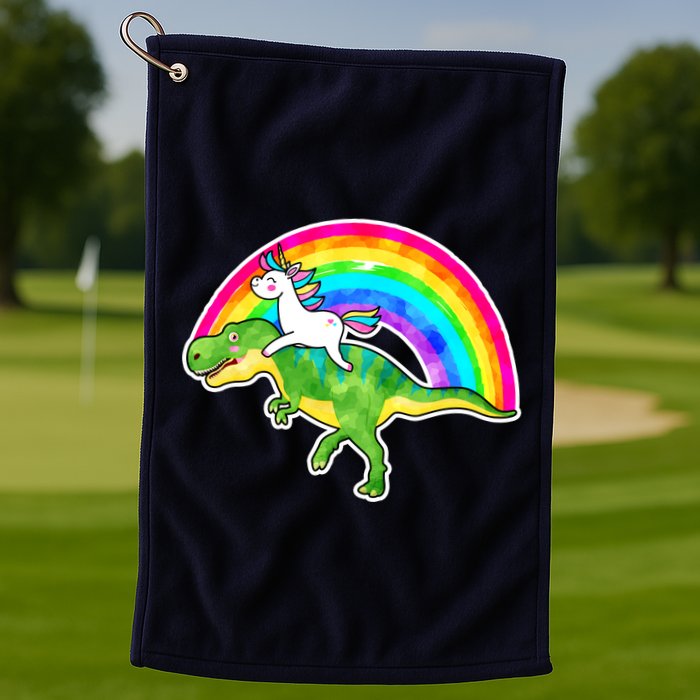 Unicorn Riding T-Rex Rainbow Golf Towel