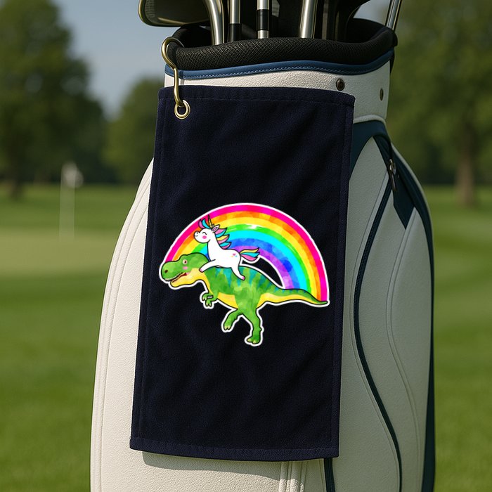 Unicorn Riding T-Rex Rainbow Golf Towel