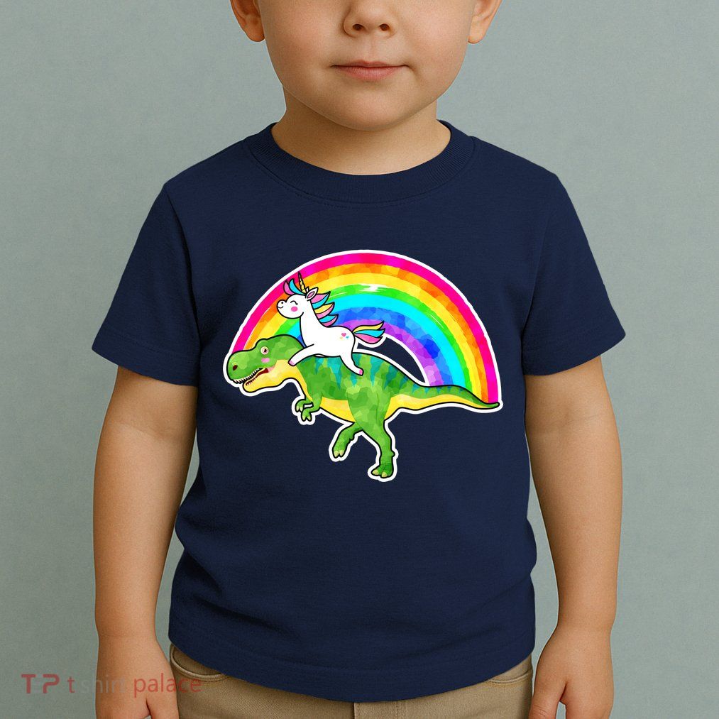 Unicorn Riding T-Rex Rainbow Toddler T-Shirt