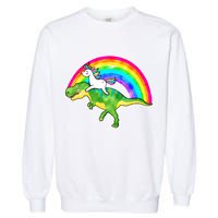 Unicorn Riding T-Rex Rainbow Garment-Dyed Sweatshirt
